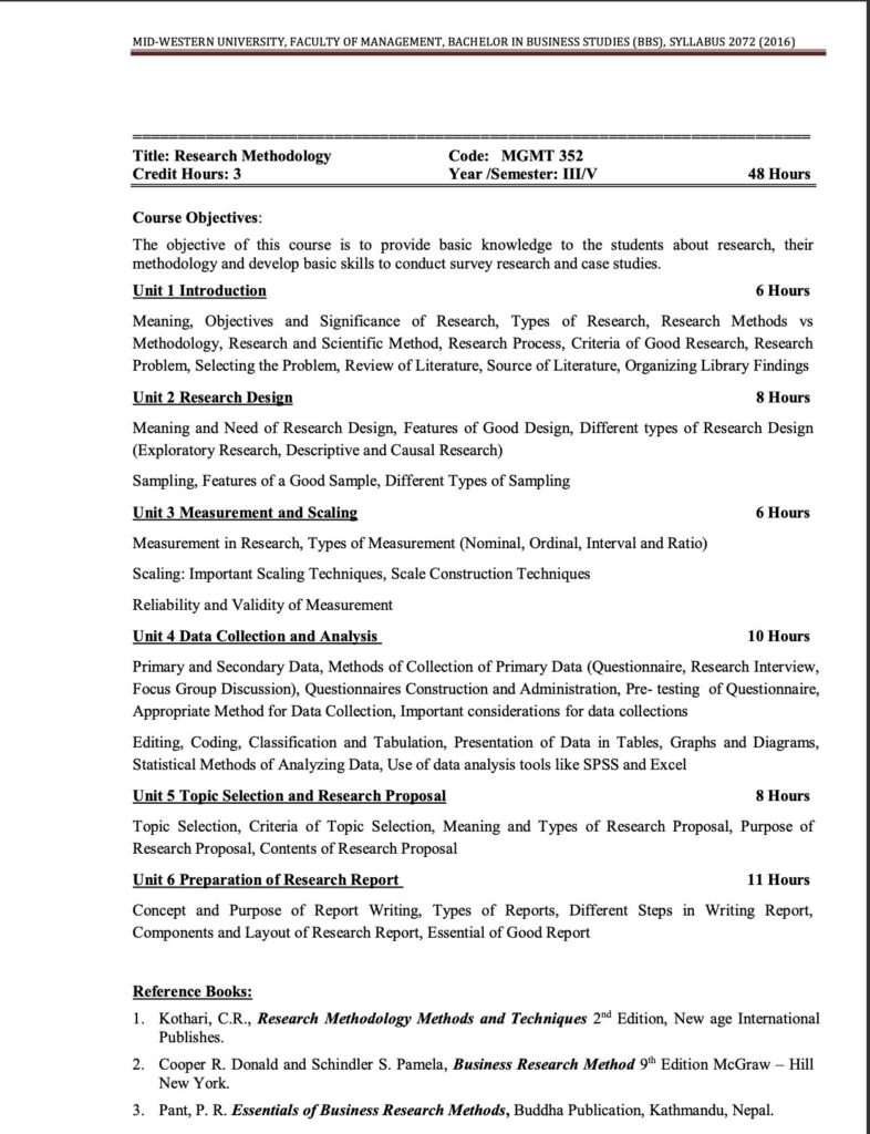 Syllabus of Research Methodology